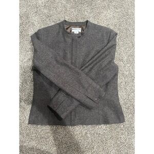 Pendleton Womens Brown Lambswool Silk Blend Tweed Mandarin Collar Blazer Size 10